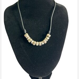 Chico's Silver Tone Mutli Bead Black Cord Statement Necklace